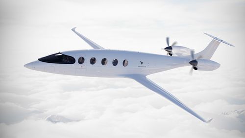 An all-electric passenger plane prepares to take off
